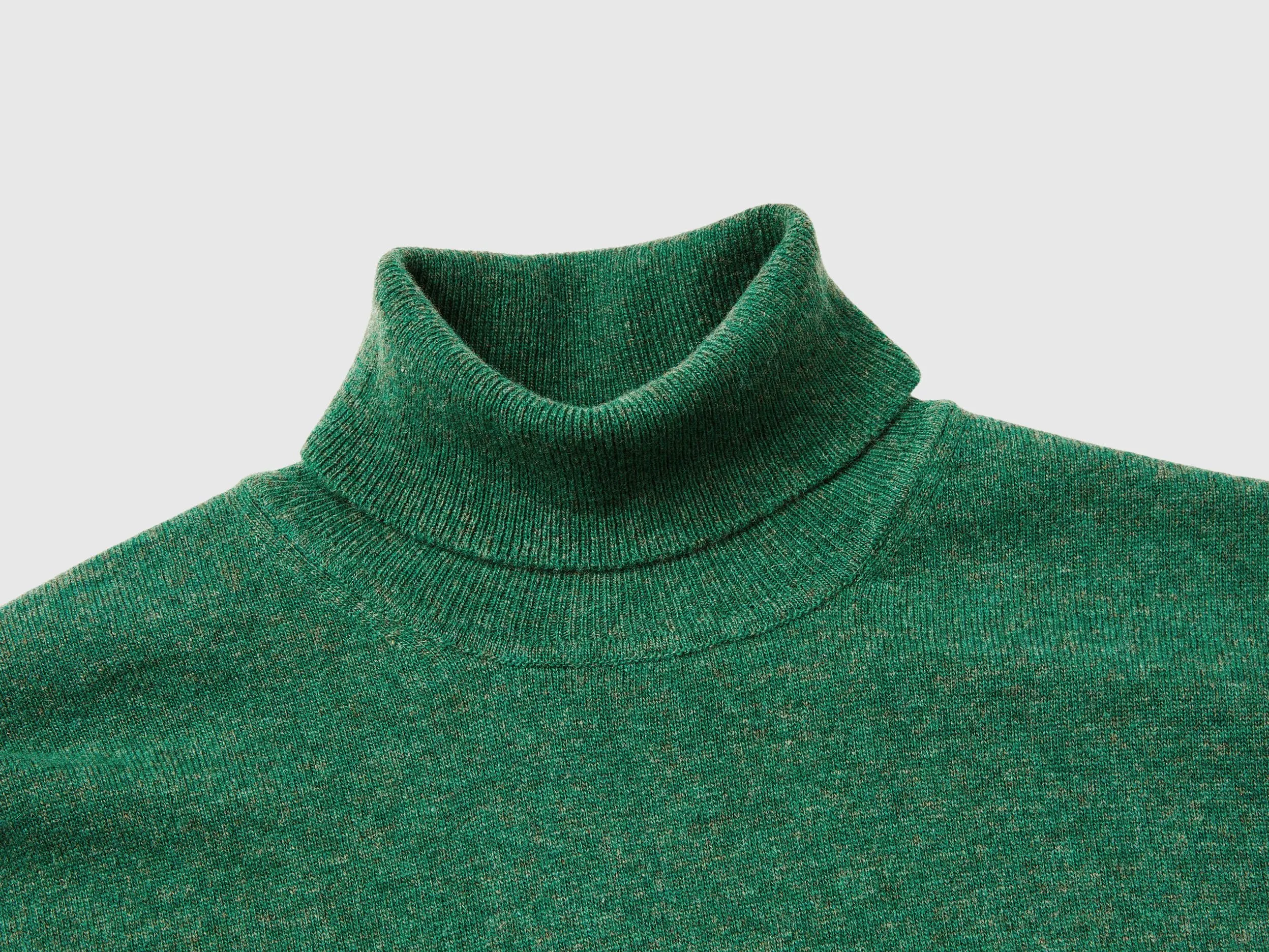 Marl green turtleneck in pure Merino wool - Green | Benetton