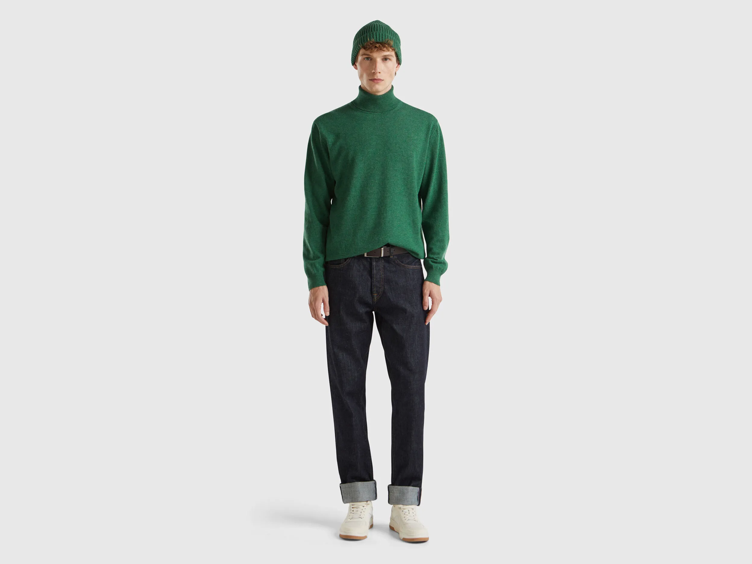 Marl green turtleneck in pure Merino wool - Green | Benetton