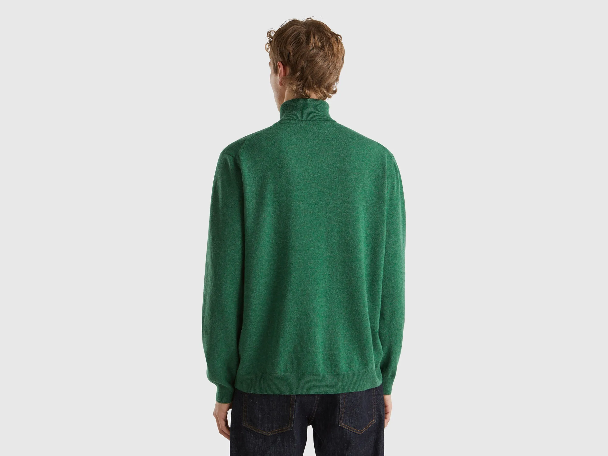 Marl green turtleneck in pure Merino wool - Green | Benetton