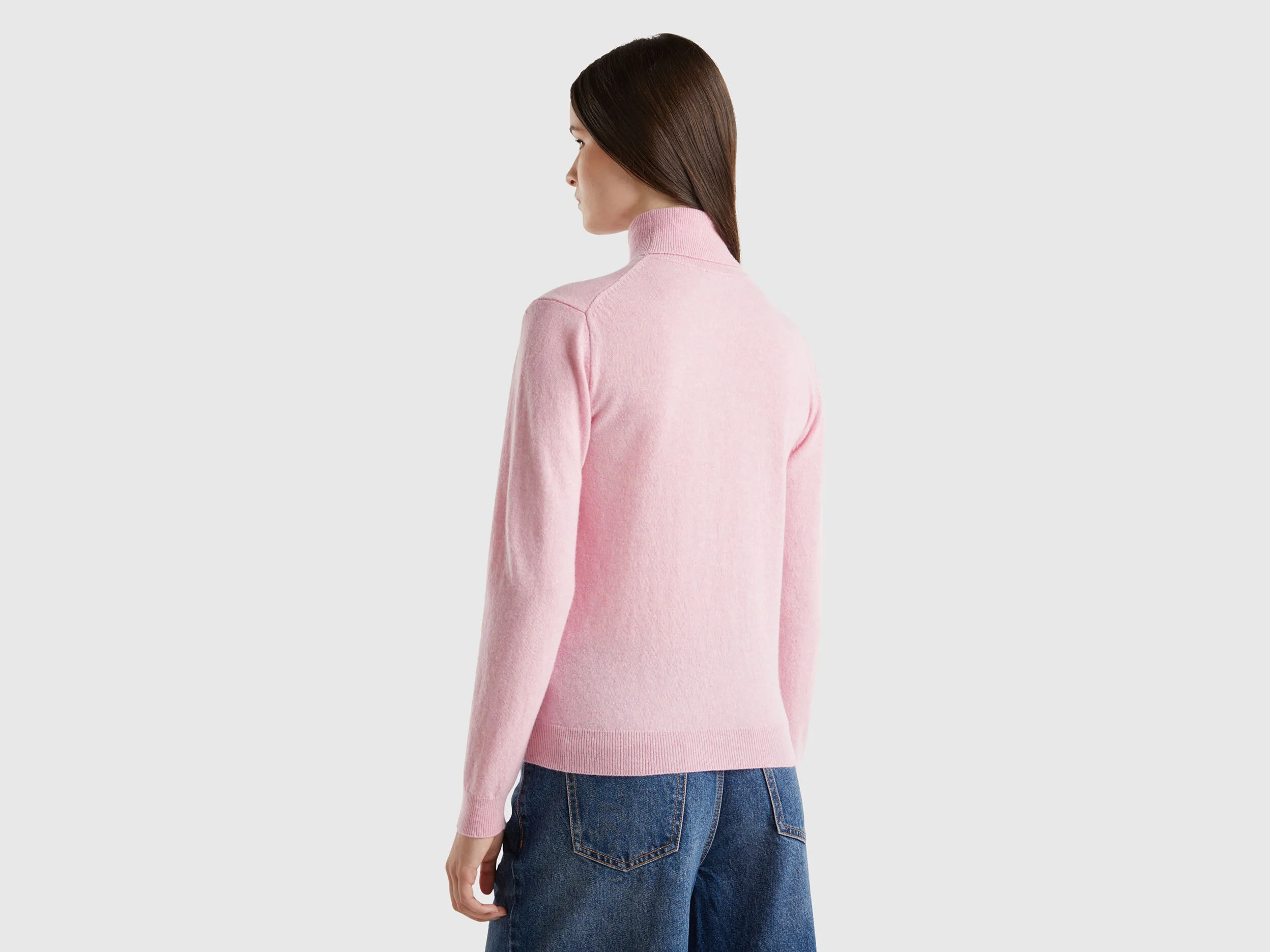 Marl pink turtleneck sweater in pure Merino wool - Pink | Benetton