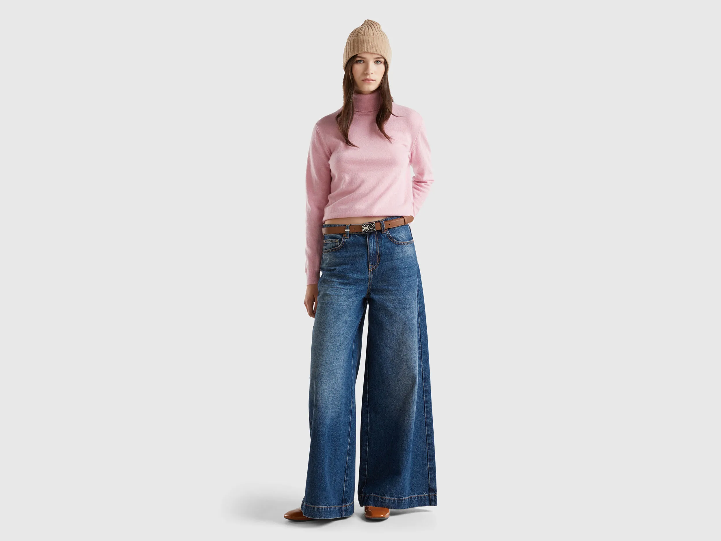 Marl pink turtleneck sweater in pure Merino wool - Pink | Benetton