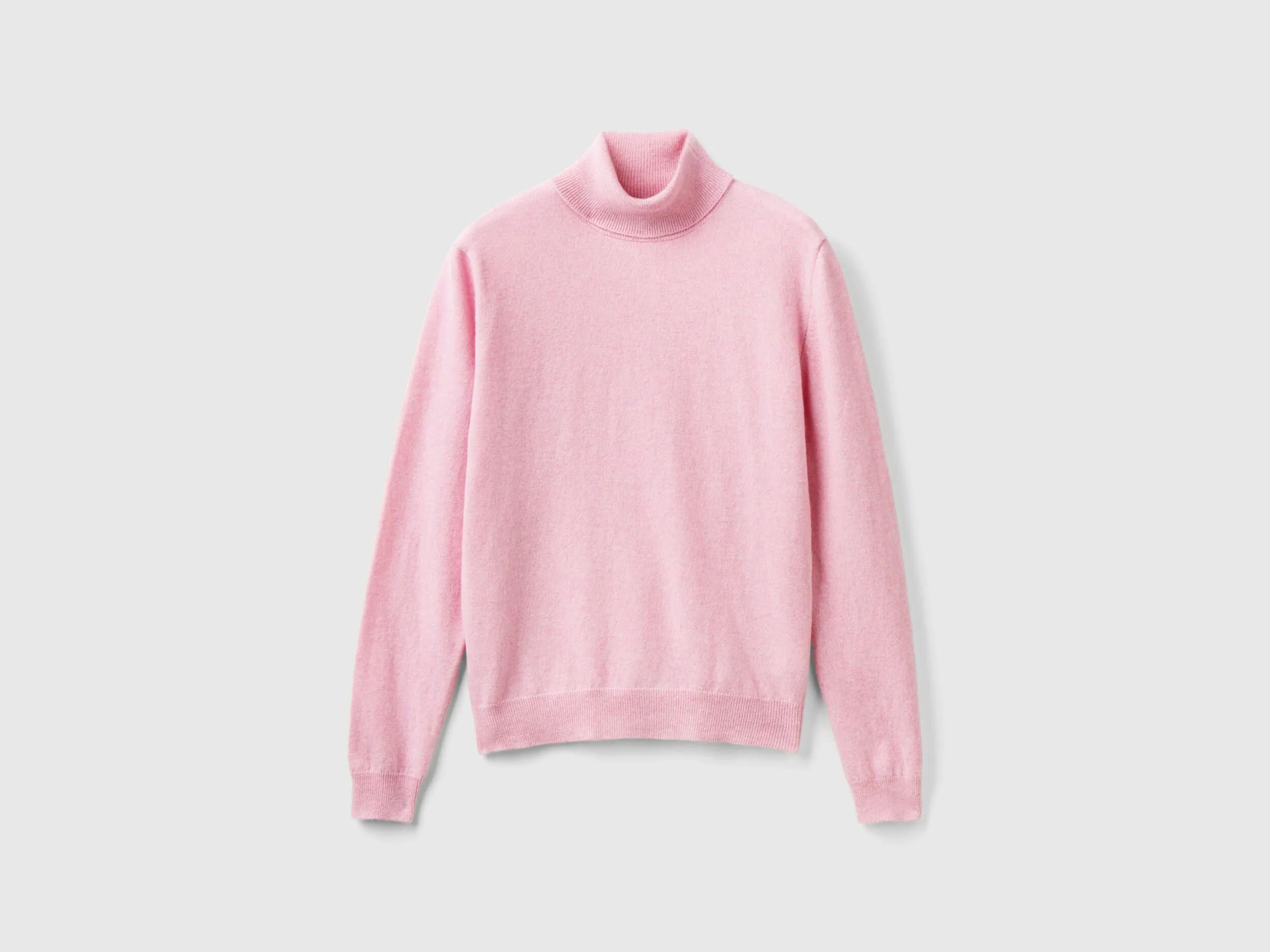 Marl pink turtleneck sweater in pure Merino wool - Pink | Benetton