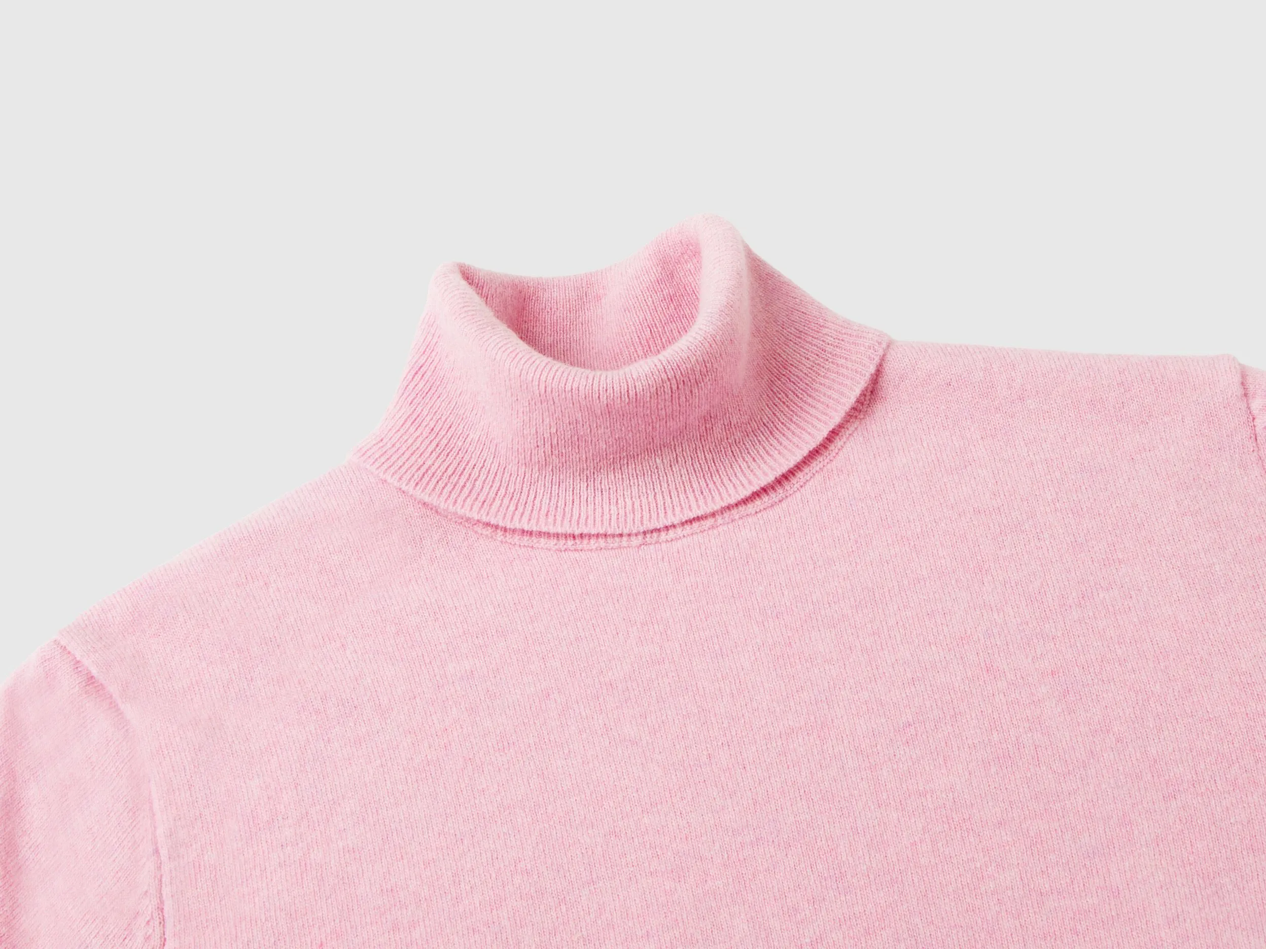 Marl pink turtleneck sweater in pure Merino wool - Pink | Benetton