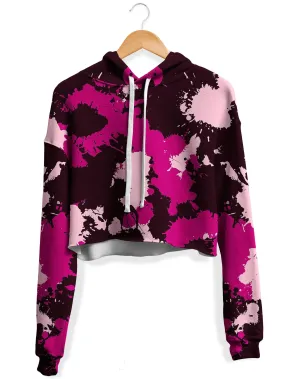 Mauve Pink Paint Splatter Camo Fleece Crop Hoodie