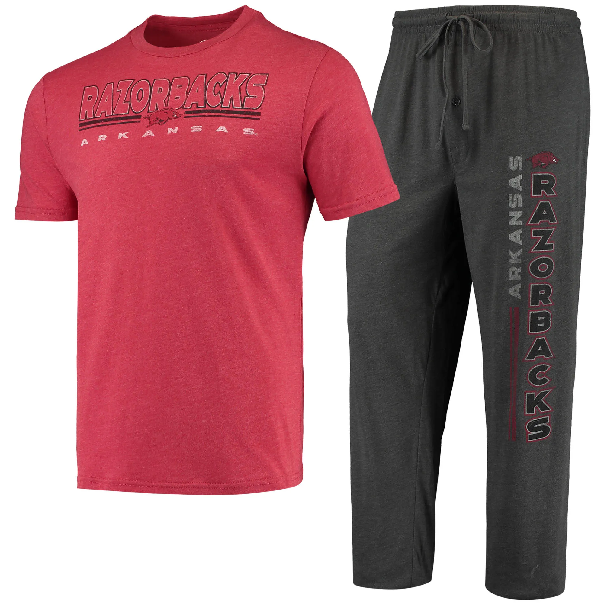 Men's Concepts Sport Heathered Charcoal/Cardinal Arkansas Razorbacks Meter T-Shirt & Pants Sleep Set