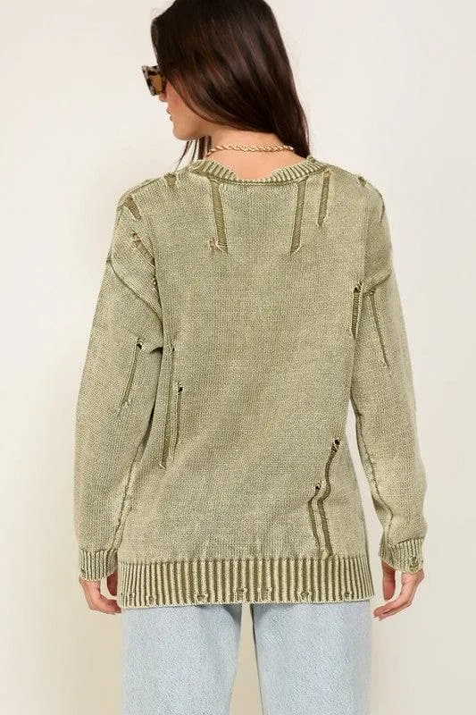 Mineral Wash Distressed Sweater