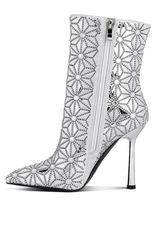 Mirror Embellished High Ankle Boots