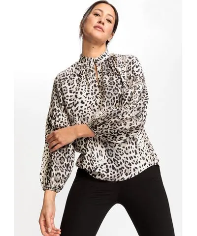 Olsen Women's Long Sleeve Leopard Print Blouse