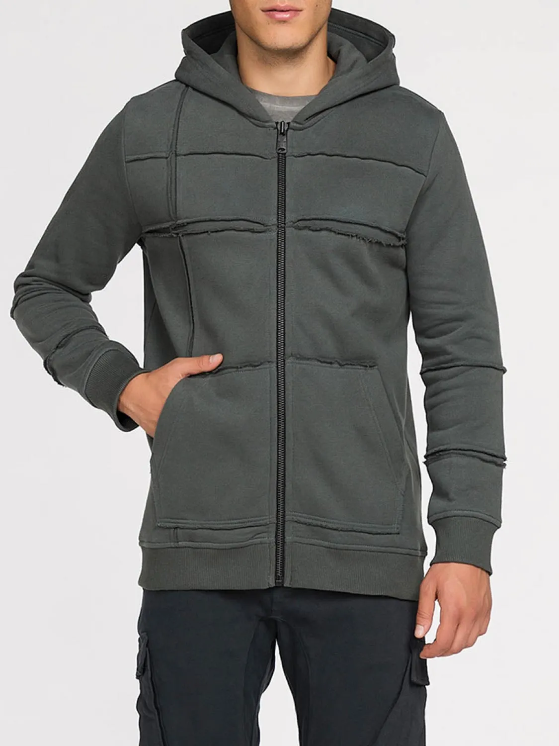 Organic Cotton Laser Cut Zip Up Hoodie Khaki