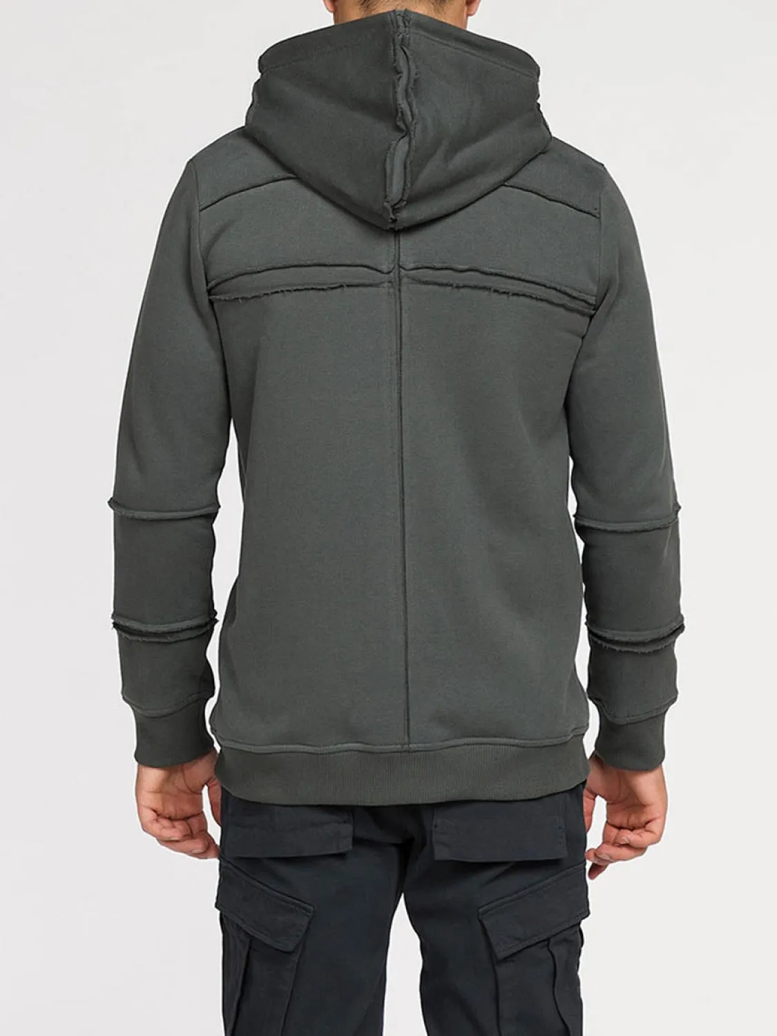 Organic Cotton Laser Cut Zip Up Hoodie Khaki