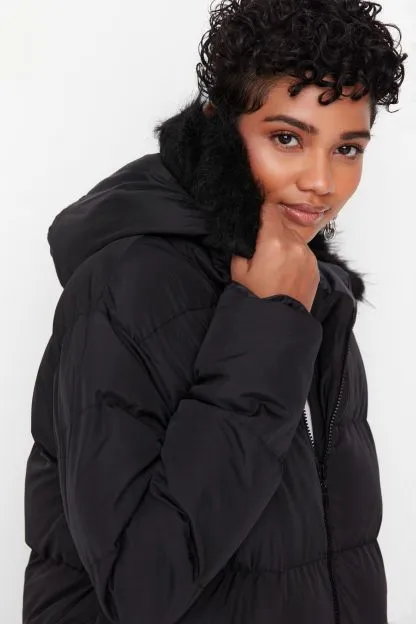 Oversize Fur Hooded Water Repellent Puffer Coat