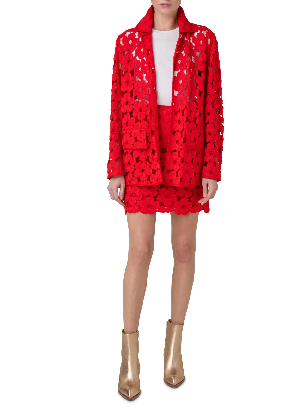 Oversize Shirt Jacket with Allover Anemone Embroidery