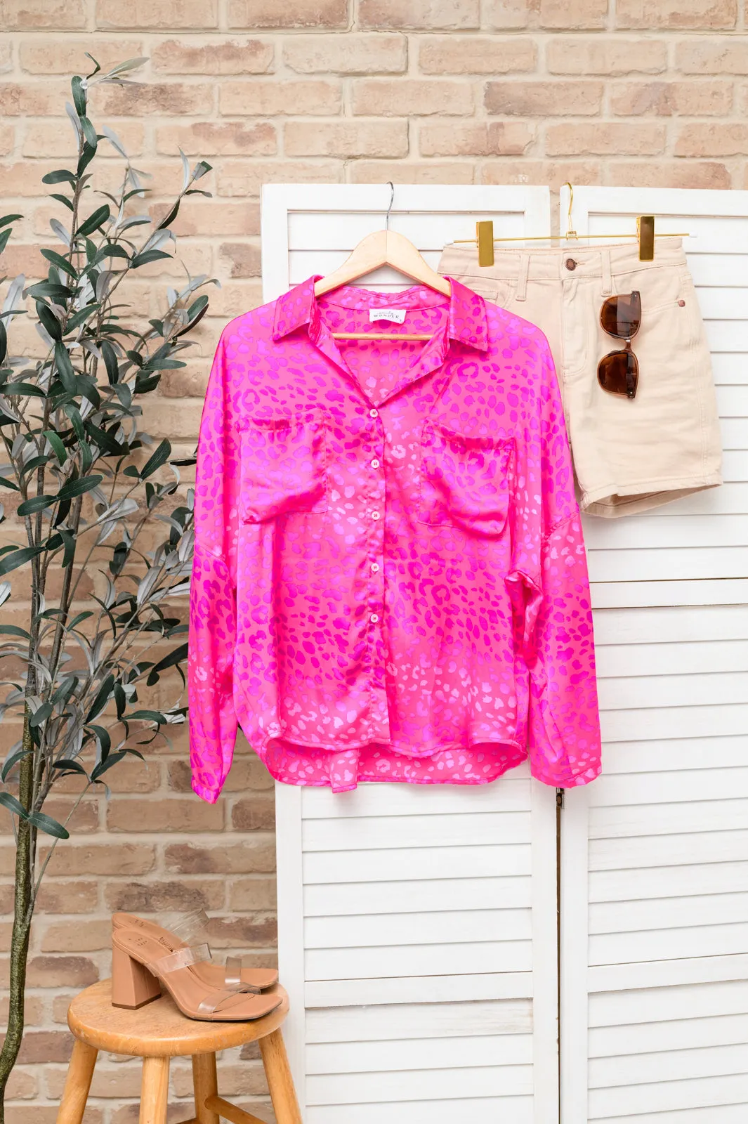 Pink Leopard Button Up Blouse