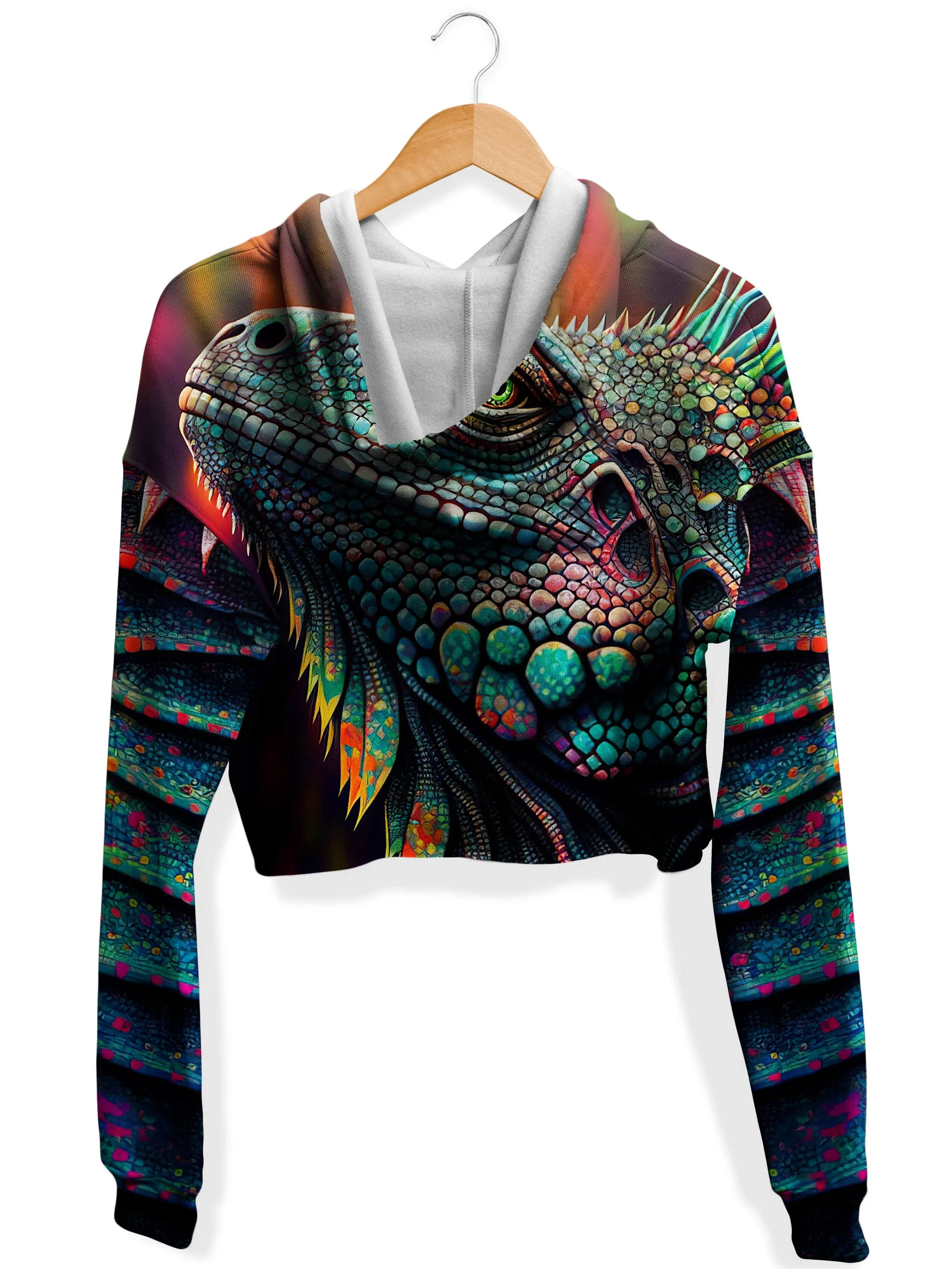 Psychedelic Giant Iguana 2.0 Fleece Crop Hoodie