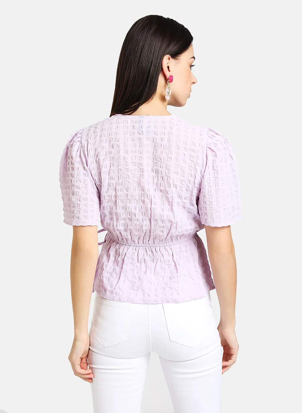 Puff Sleeve Top With Peplum