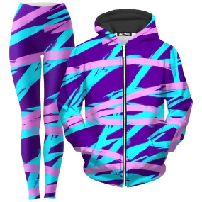 Purple and Blue Rave Abstract Zip-Up Hoodie and Leggings Combo