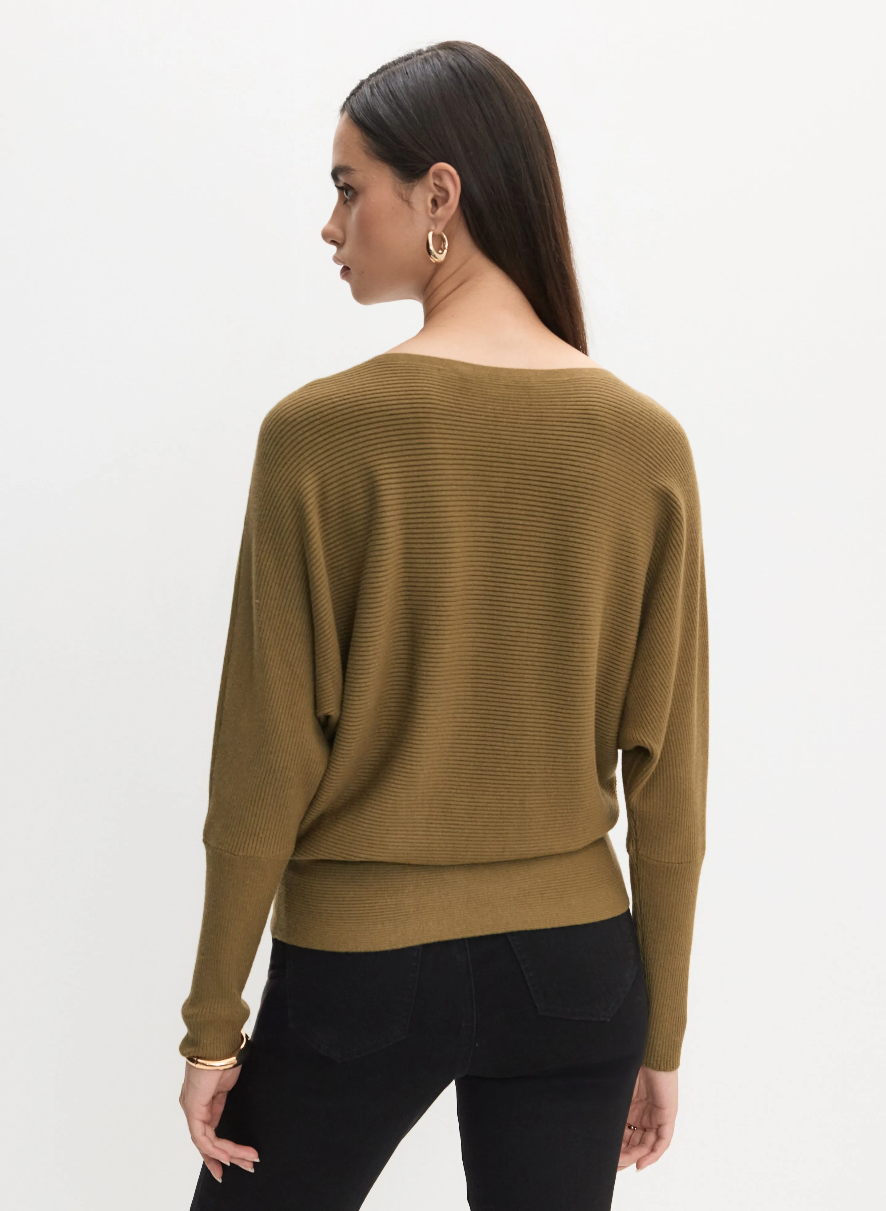 Ribbed Knit Dolman Sleeve Sweater