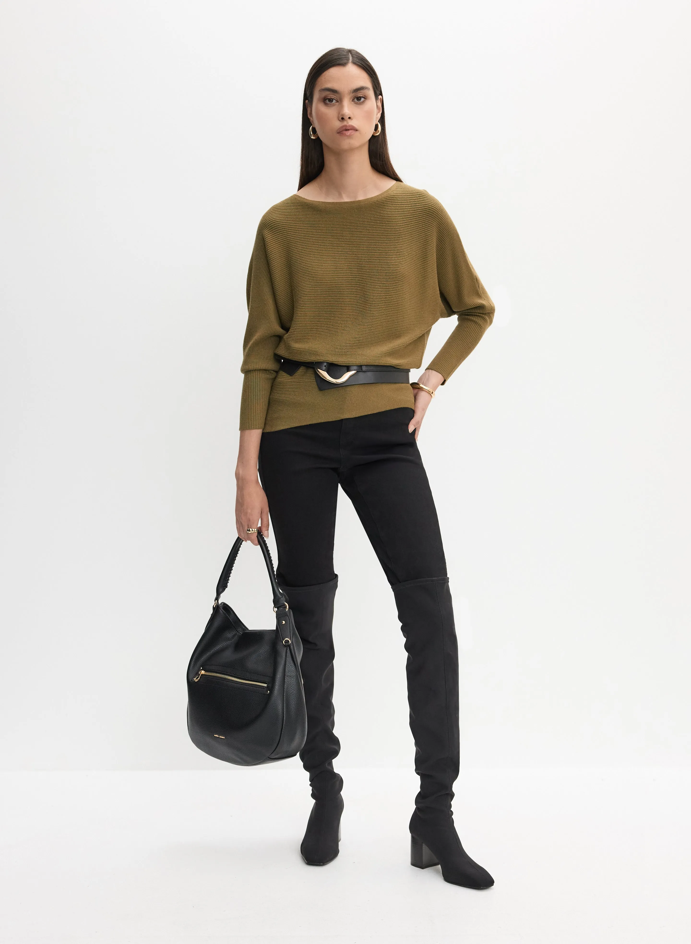 Ribbed Knit Dolman Sleeve Sweater