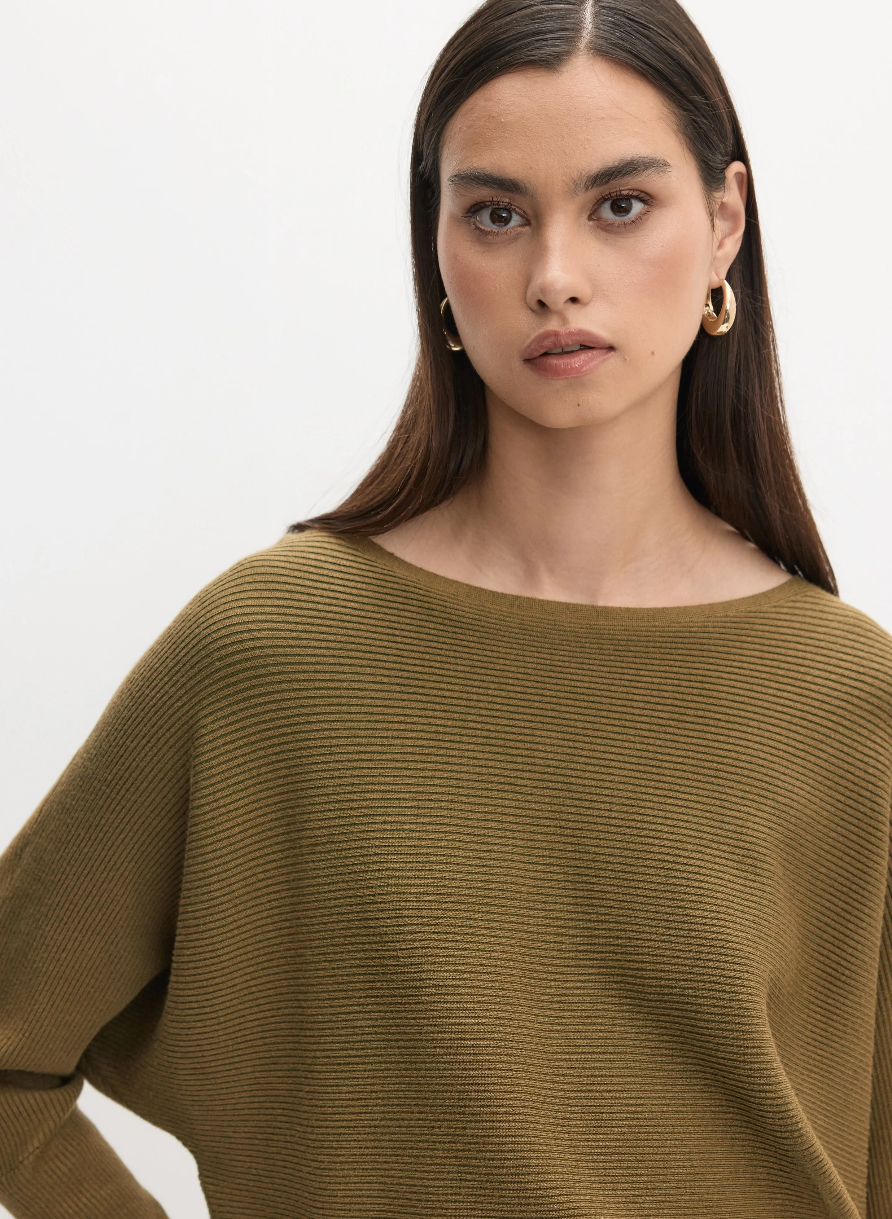 Ribbed Knit Dolman Sleeve Sweater