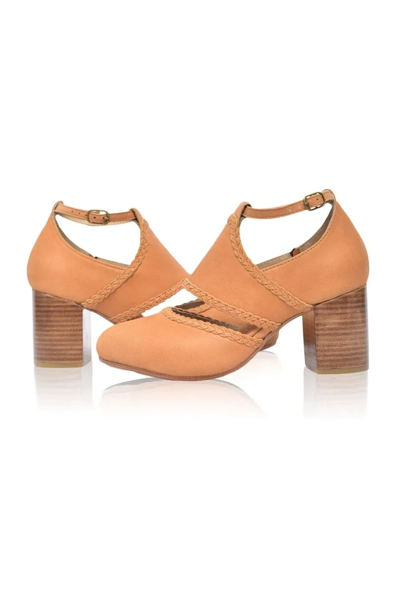 Serenity Leather Heels in Light Tan