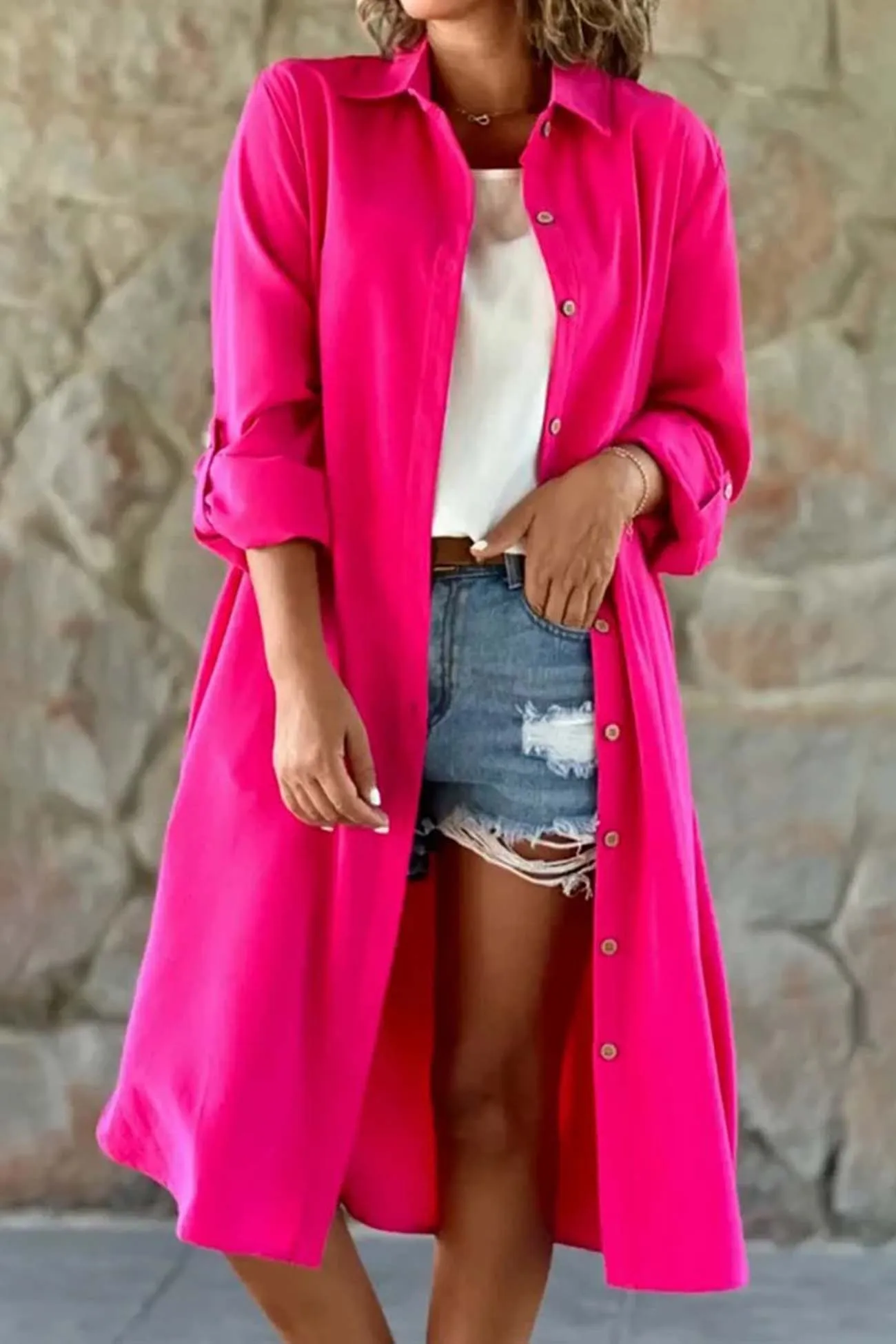 Solid Color Single-breasted Trench Coat