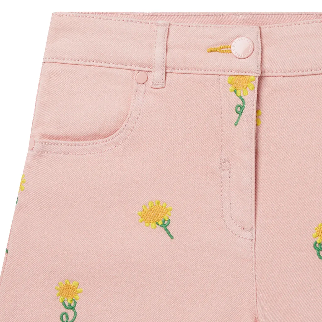 Stella McCartney Child Shorts With Embroidered Sunflowers Pink