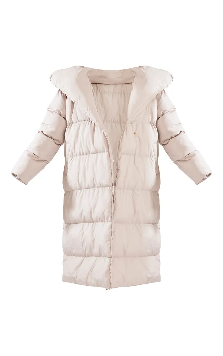 Taupe Chevron Quilted Maxi Puffer Coat