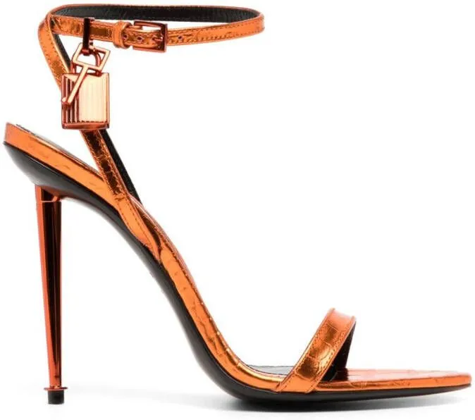 TOM FORD Padlock-detail 100mm leather sandals Orange