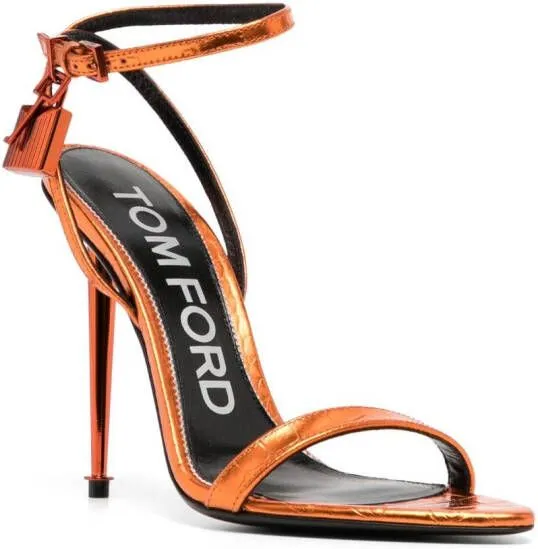 TOM FORD Padlock-detail 100mm leather sandals Orange