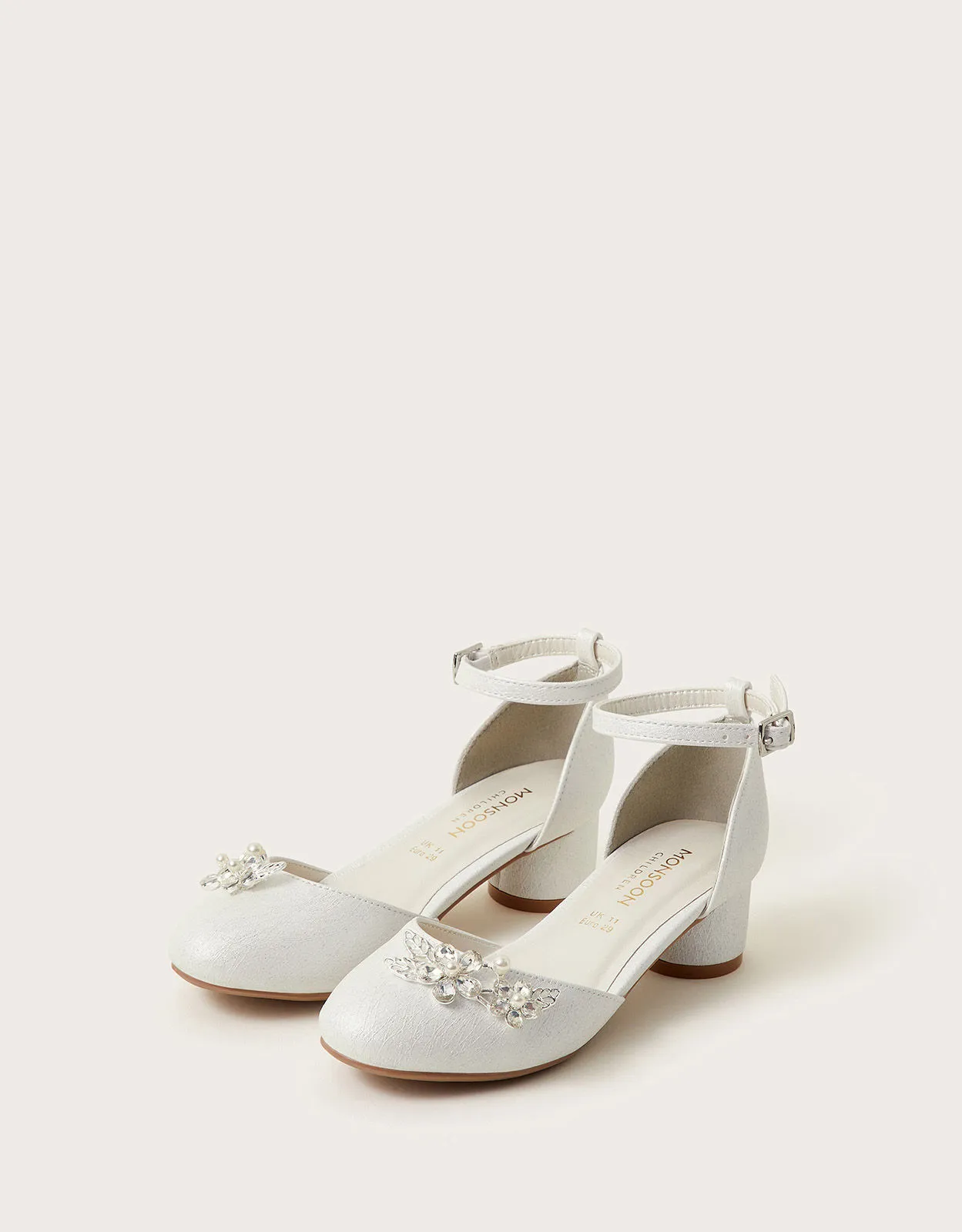 Two-Part Flower Gem Heels Ivory