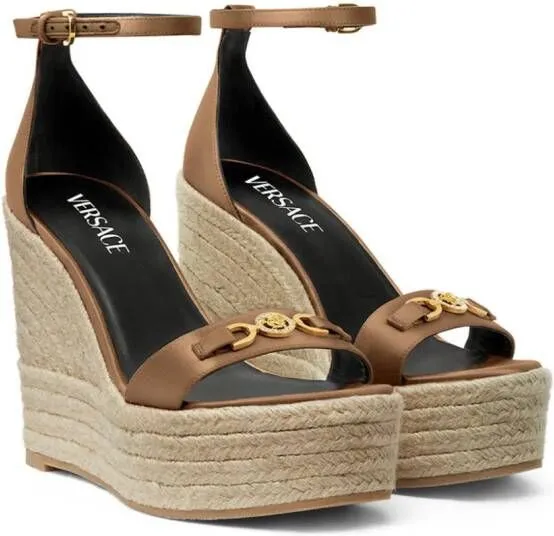 Versace 120mm Medusa '95 satin wedge sandals Brown