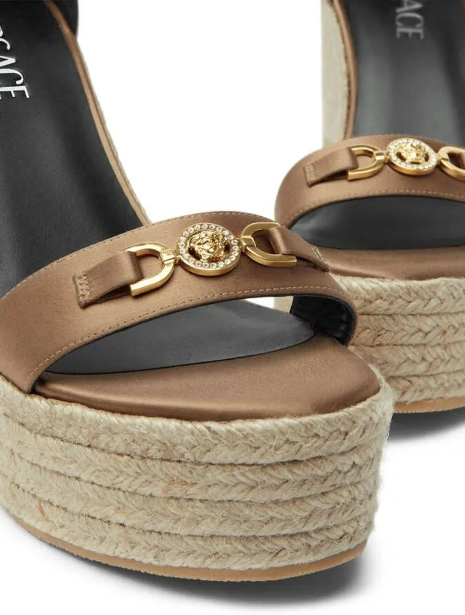 Versace 120mm Medusa '95 satin wedge sandals Brown