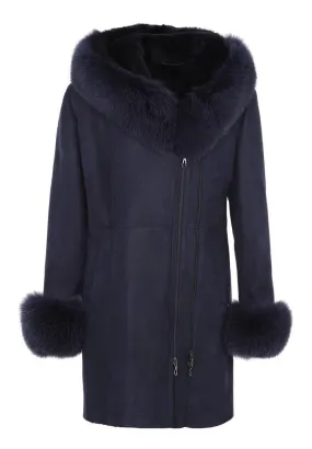 Woman's navy sheep + fox coat maria