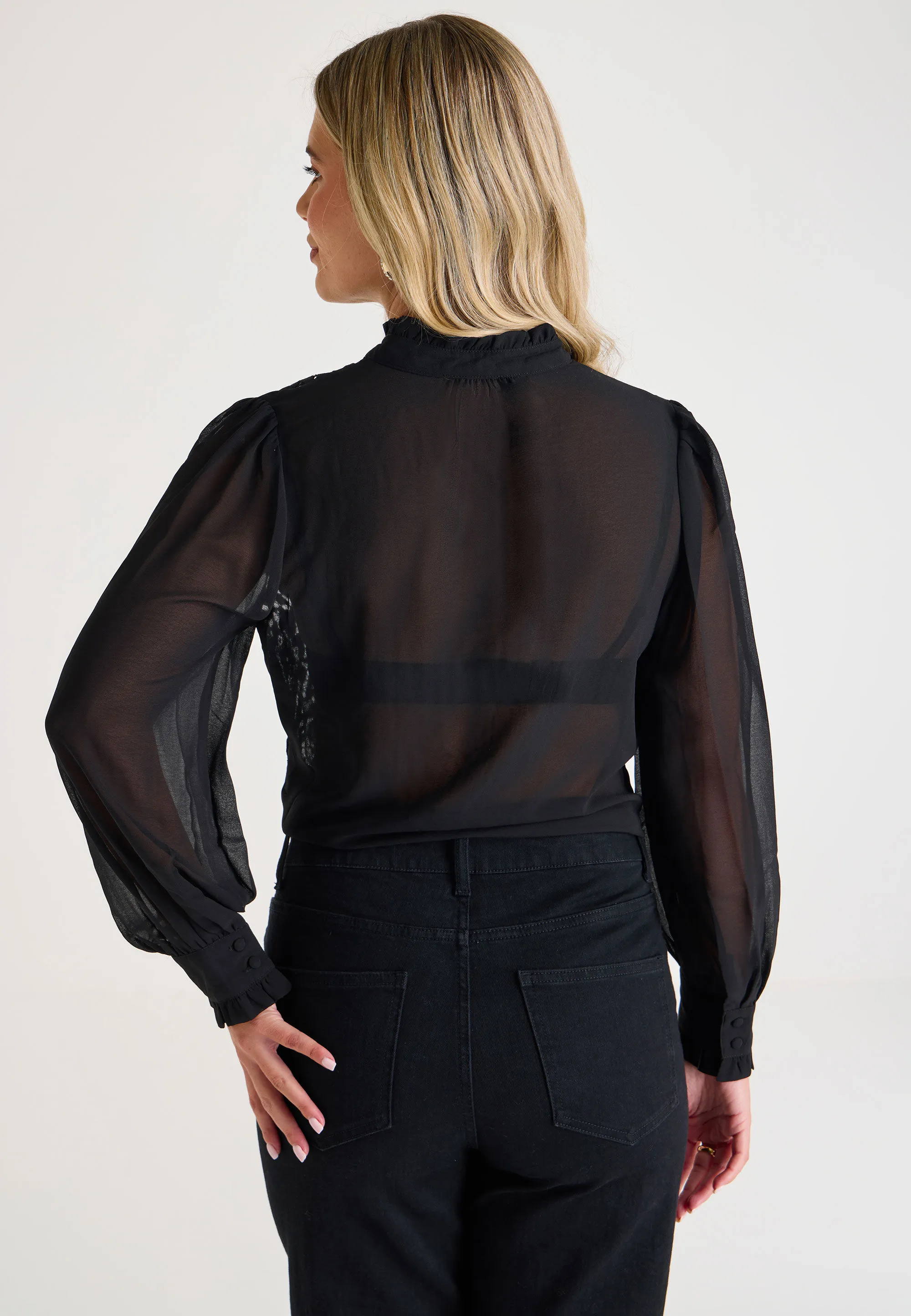 Womens Black Lace Detail Insert Blouse