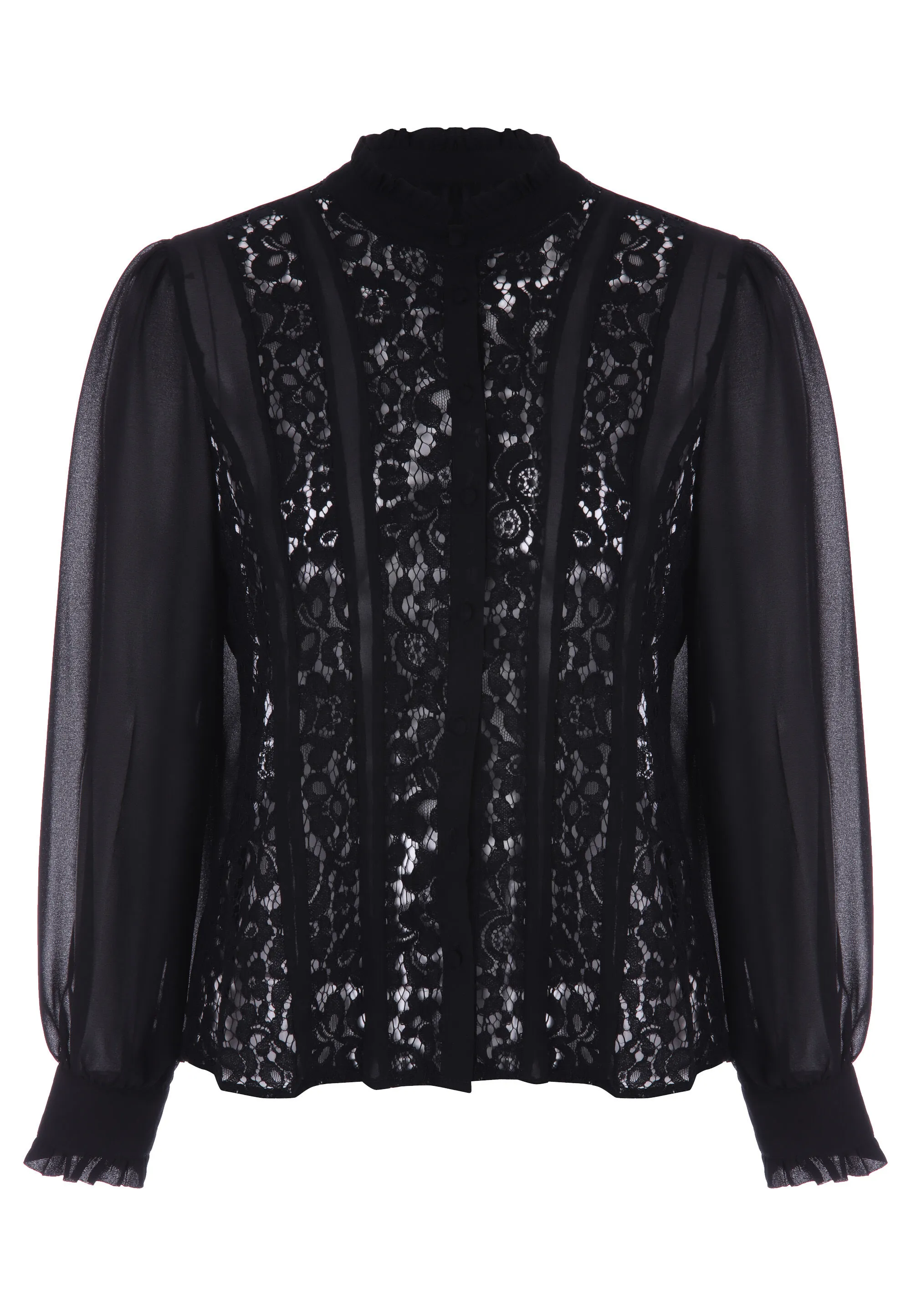 Womens Black Lace Detail Insert Blouse