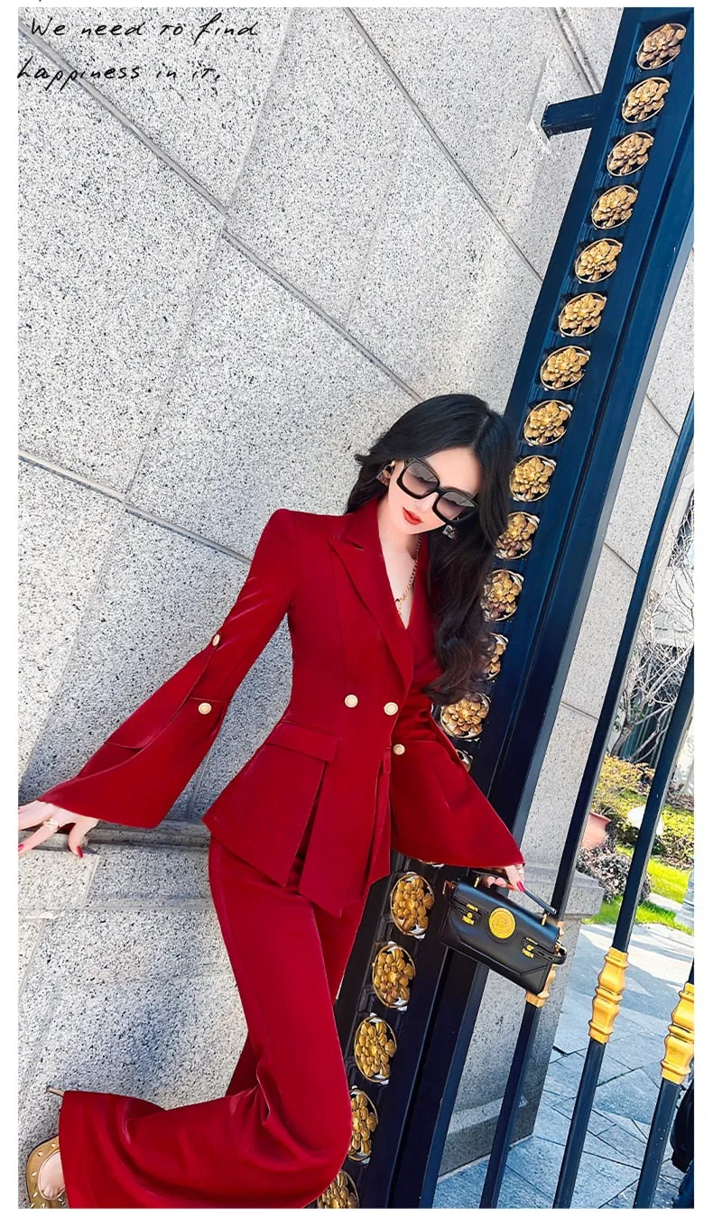 Women's Casual Notched Collar High Waist Long Sleeves Two Piece Set