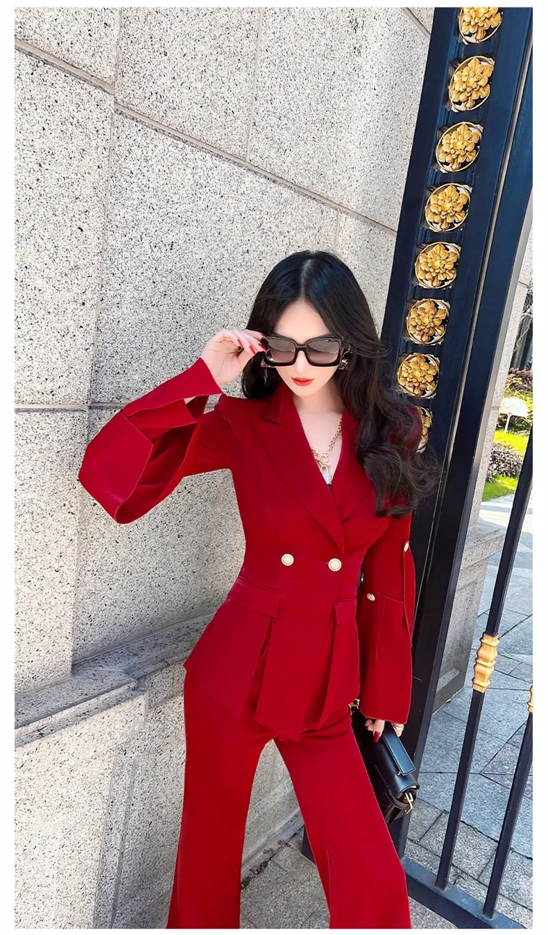 Women's Casual Notched Collar High Waist Long Sleeves Two Piece Set