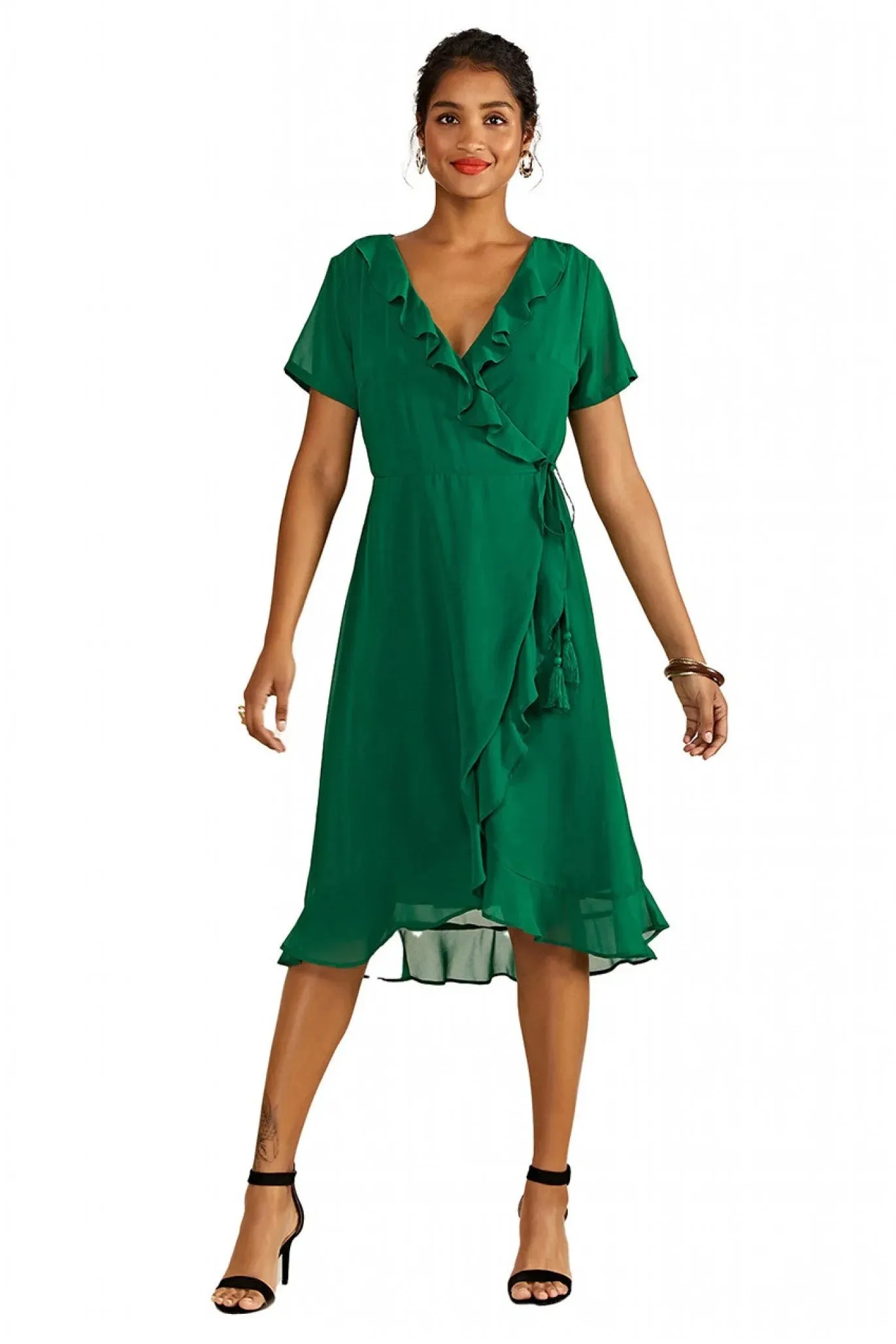 Yumi Green Frill Wrap Dress