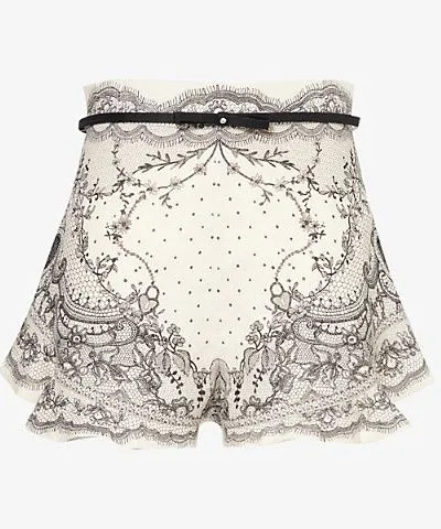 ZIMMERMANN Womens Ivory Locket Crush floral-pattern belted frilled linen shorts